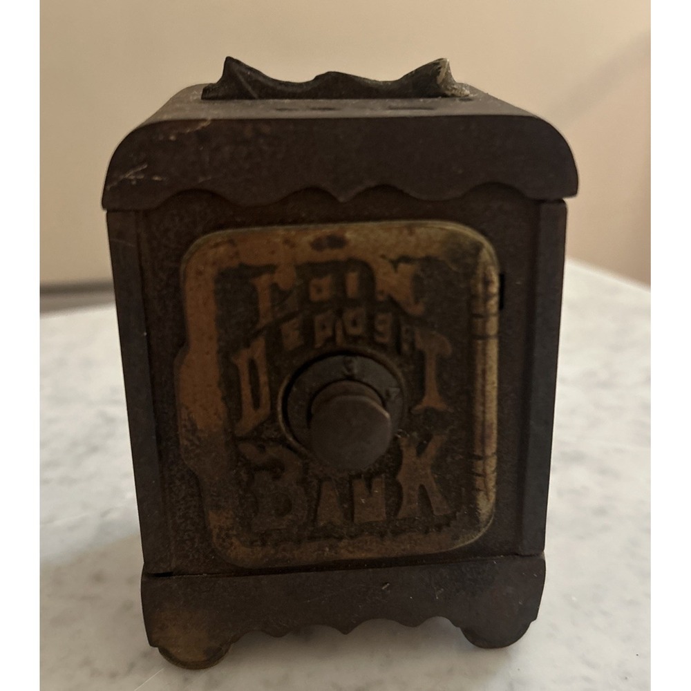 Antique Cast Iron Coin Deposit Bank Toy Safe Promotion